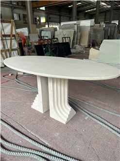Custom Oval White Travertine Dining Table For Wholesale