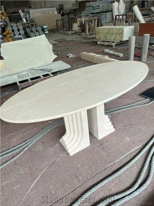Custom Oval White Travertine Dining Table For Wholesale
