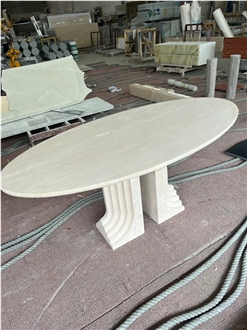 Custom Oval White Travertine Dining Table For Wholesale