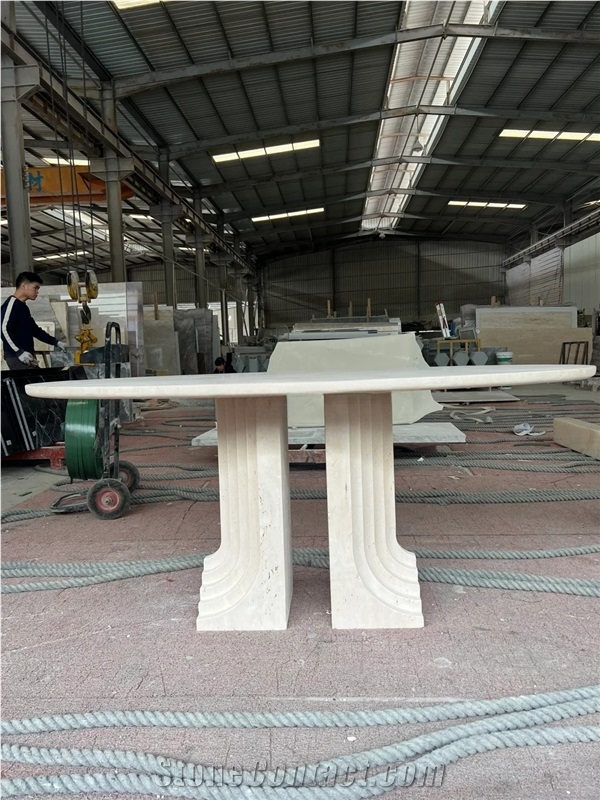 Custom Oval White Travertine Dining Table For Wholesale