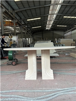 Custom Oval White Travertine Dining Table For Wholesale