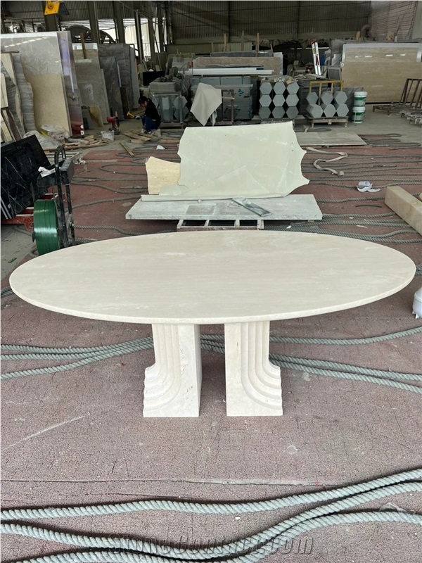 Custom Oval White Travertine Dining Table For Wholesale