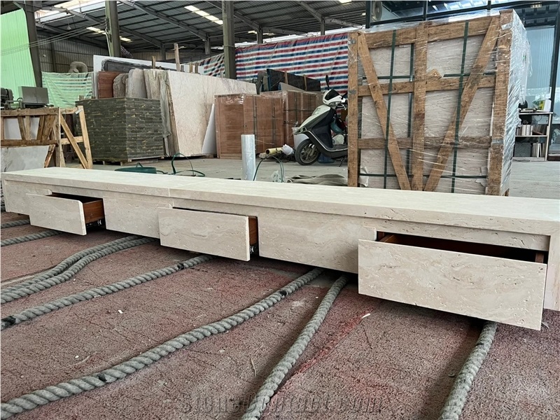 Custom White Travertine TV Stand Stone Unit Furniture