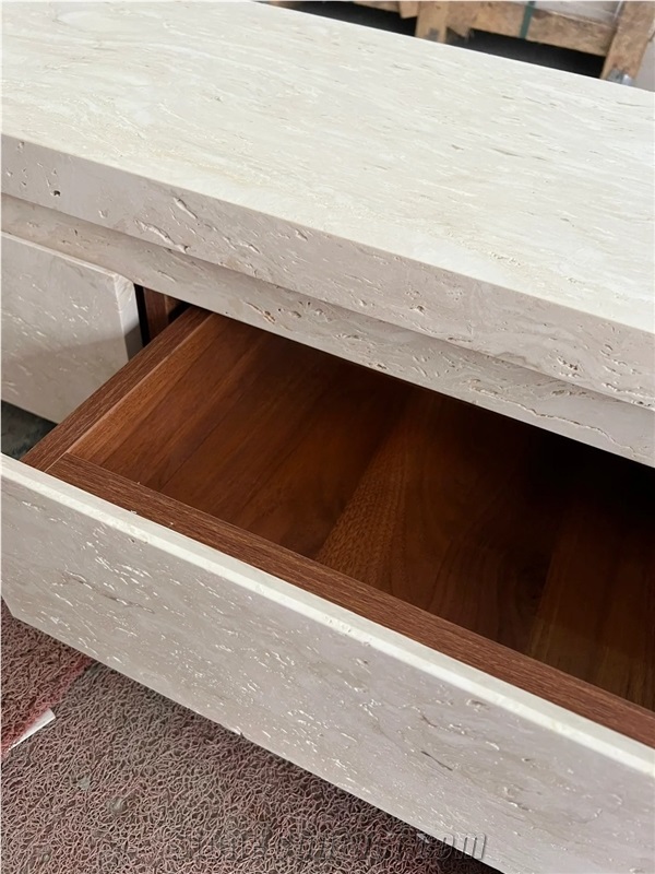 Custom White Travertine TV Stand Stone Unit Furniture