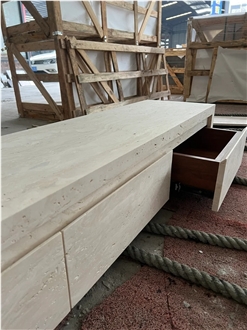 Custom White Travertine TV Stand Stone Unit Furniture