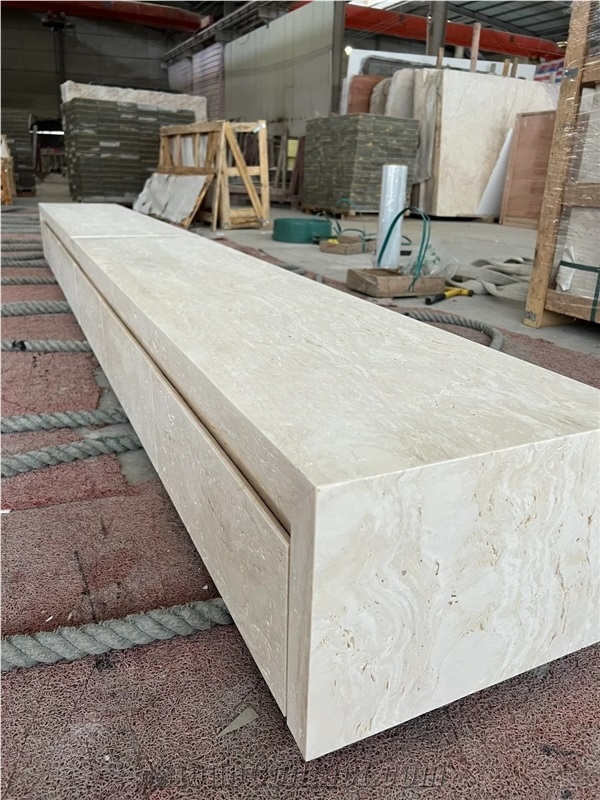 Custom White Travertine TV Stand Stone Unit Furniture