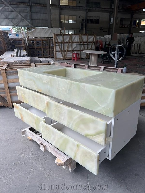 Green Onyx Cabinet Bathroom Countertop Sink With Vanity
