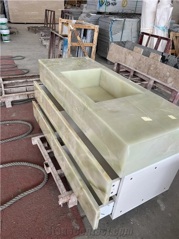 Green Onyx Cabinet Bathroom Countertop Sink With Vanity