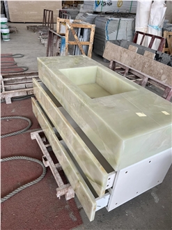 Green Onyx Cabinet Bathroom Countertop Sink With Vanity