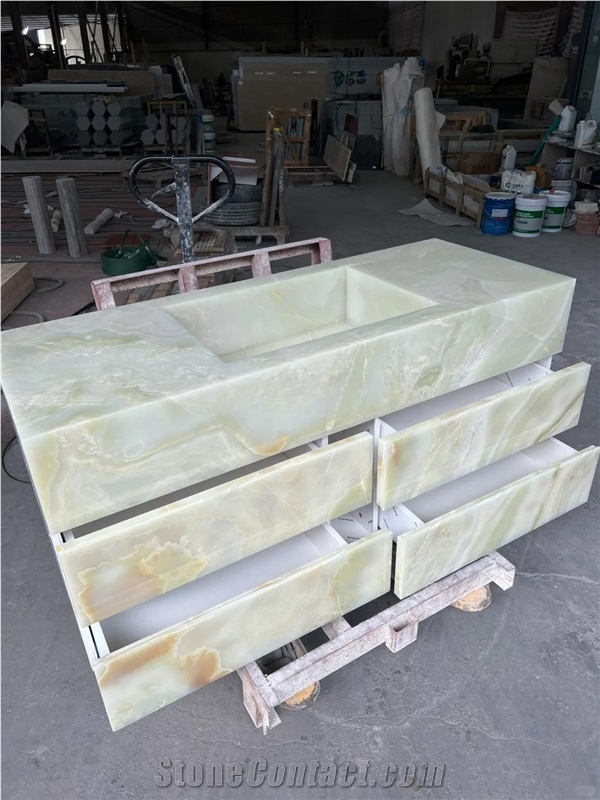 Green Onyx Cabinet Bathroom Countertop Sink With Vanity