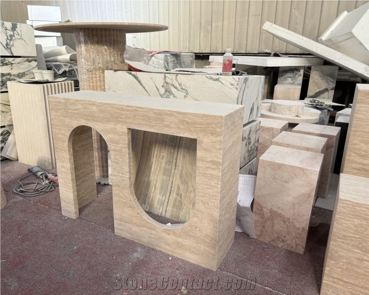 Medium Beige Travertine Custom Furnitures