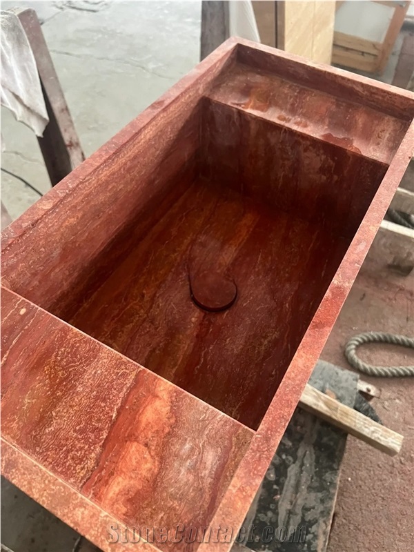 Red Travertine Sink With Vanity Bathroom Countertop