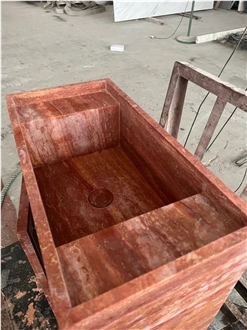 Red Travertine Sink With Vanity Bathroom Countertop