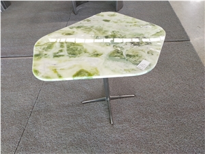 Small Round Emerald Jade Marble Coffee Table