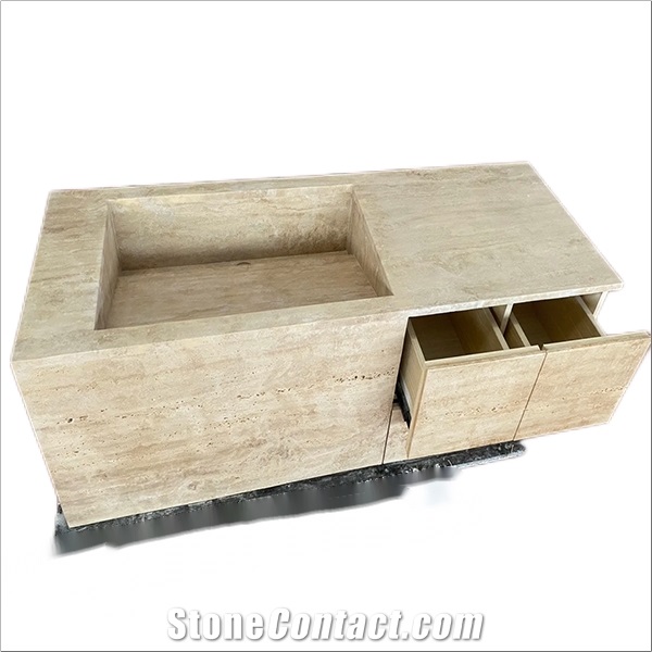 Travertine Vanity With Sink Bath Top