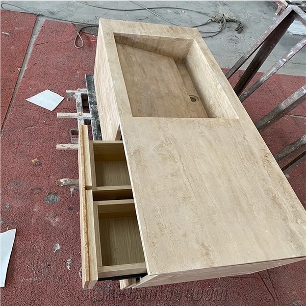 Travertine Vanity With Sink Bath Top