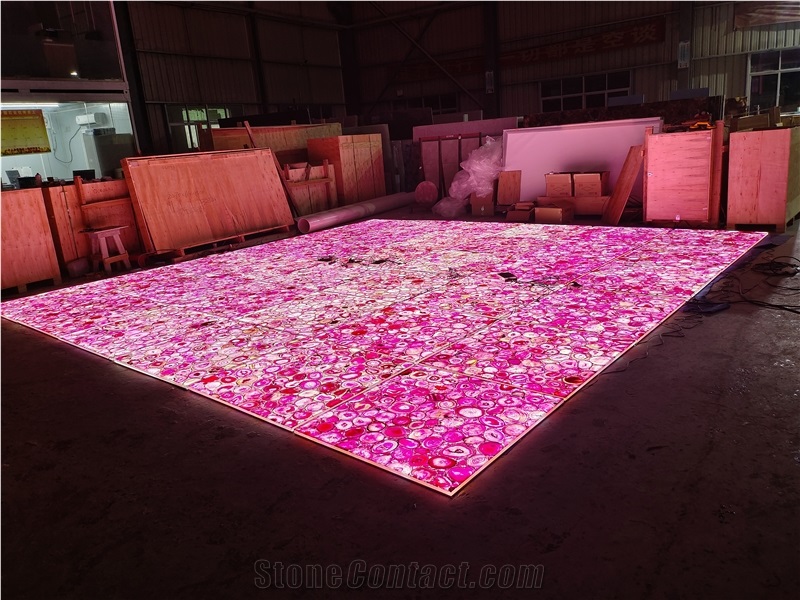 Backlit Pink Agate Semiprecious Stone Tiles For Flooring