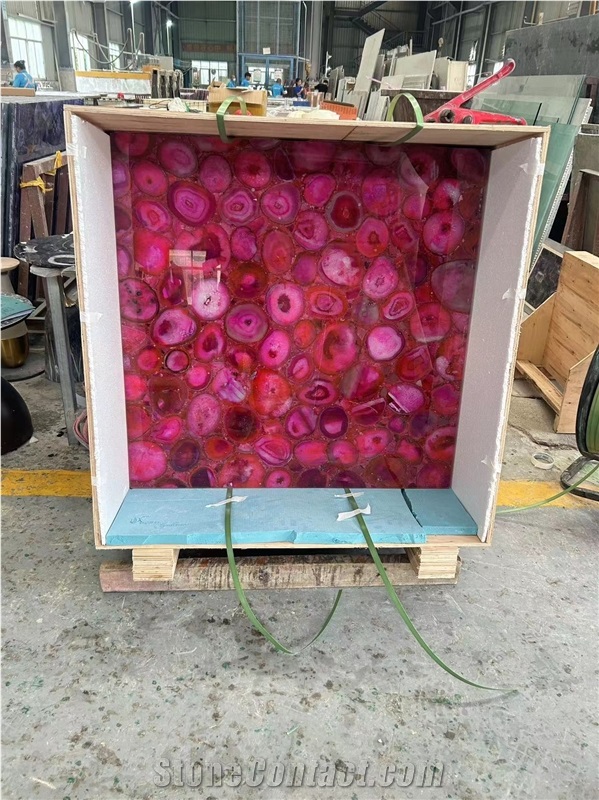 Backlit Pink Agate Semiprecious Stone Tiles For Flooring