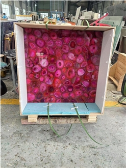Backlit Pink Agate Semiprecious Stone Tiles For Flooring