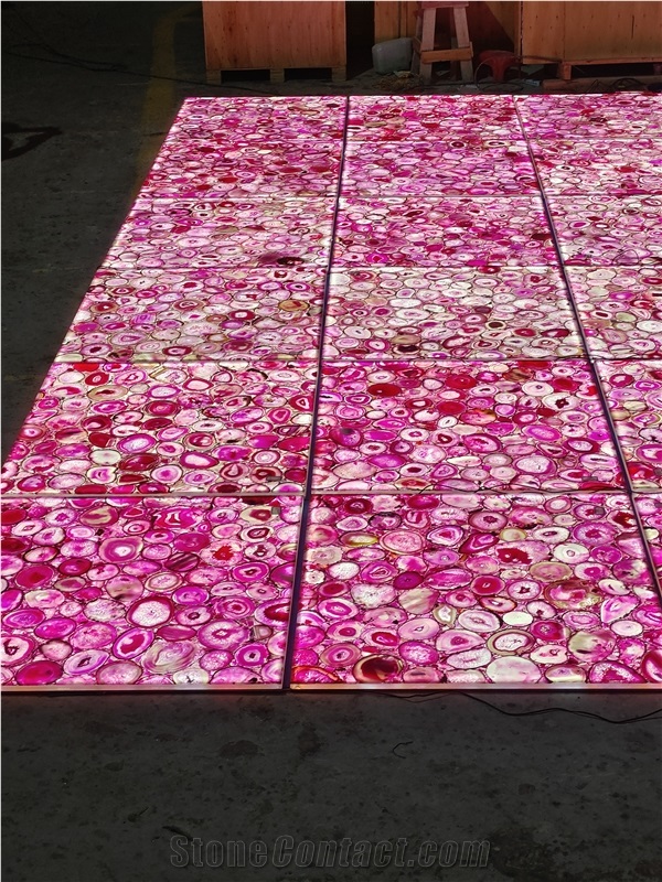 Backlit Pink Agate Semiprecious Stone Tiles For Flooring