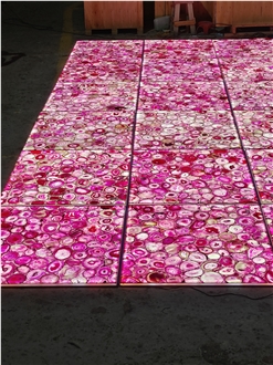 Backlit Pink Agate Semiprecious Stone Tiles For Flooring