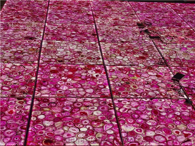Backlit Pink Agate Semiprecious Stone Tiles For Flooring