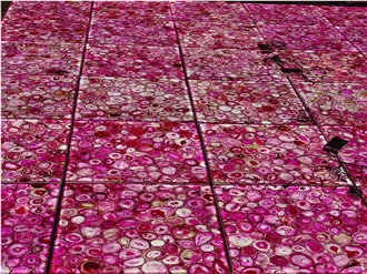 Backlit Pink Agate Semiprecious Stone Tiles For Flooring