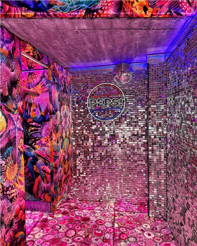 Backlit Pink Agate Semiprecious Stone Tiles For Flooring