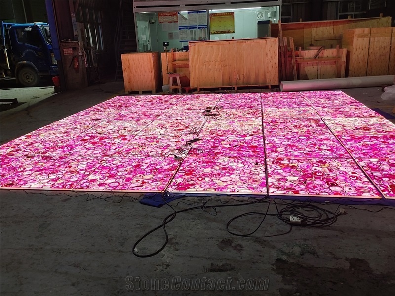 Custom Backlit Pink Agate Translucent Stone Gemstone Tiles