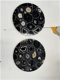 Natural Gemstone Black Agate Stone Round Table Tops