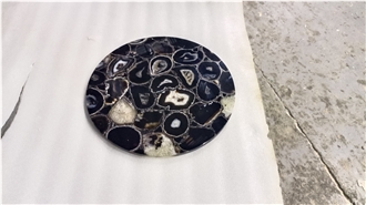 Natural Gemstone Black Agate Stone Round Table Tops
