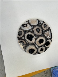 Natural Gemstone Black Agate Stone Round Table Tops