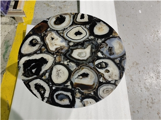 Natural Gemstone Black Agate Stone Round Table Tops