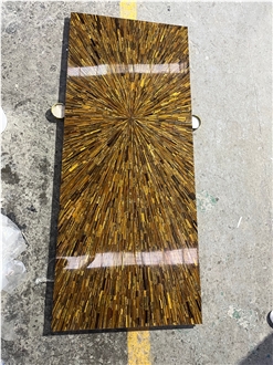 Natural Golden Tiger Eye Gem Stone Restaurant Table Tops