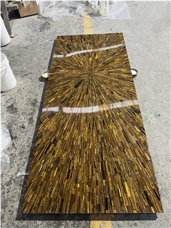 Natural Golden Tiger Eye Gem Stone Restaurant Table Tops