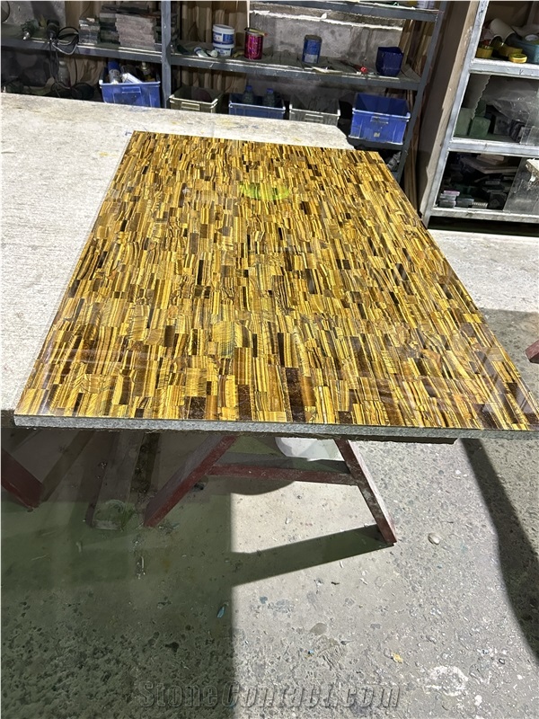 Natural Golden Tiger Eye Gem Stone Restaurant Table Tops