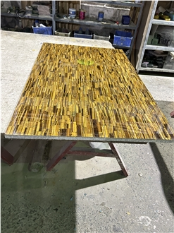 Natural Golden Tiger Eye Gem Stone Restaurant Table Tops