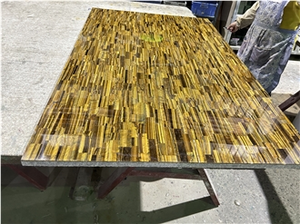 Natural Golden Tiger Eye Gem Stone Restaurant Table Tops