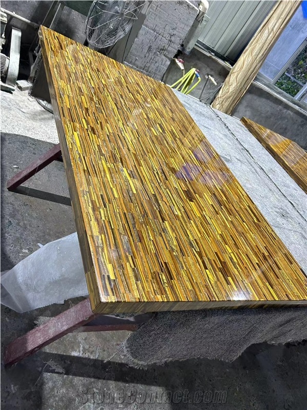 Natural Golden Tiger Eye Gem Stone Restaurant Table Tops