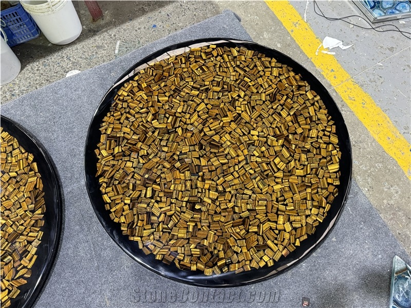 Polished Round Tiger Eye Gem Stone Solid Surface Table Tops