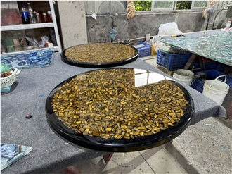 Polished Round Tiger Eye Gem Stone Solid Surface Table Tops