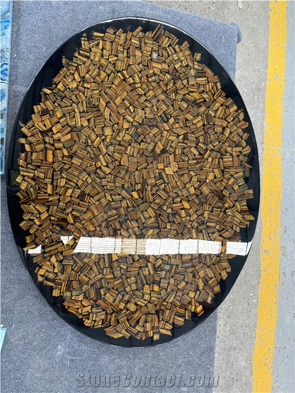 Polished Round Tiger Eye Gem Stone Solid Surface Table Tops