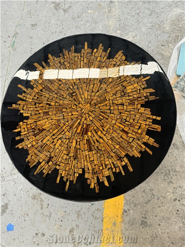 Polished Round Tiger Eye Gem Stone Solid Surface Table Tops