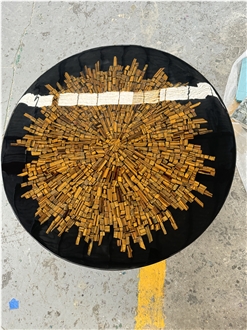 Polished Round Tiger Eye Gem Stone Solid Surface Table Tops
