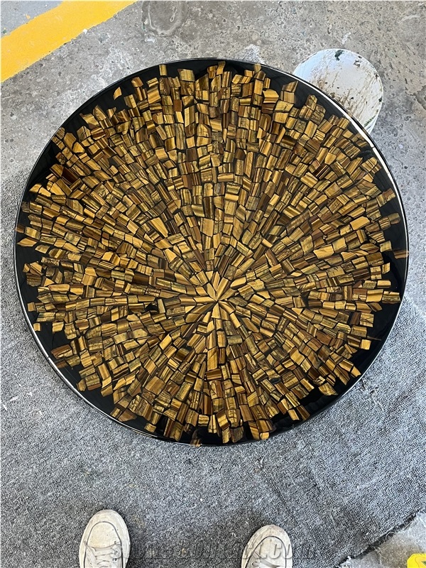 Polished Round Tiger Eye Gem Stone Solid Surface Table Tops