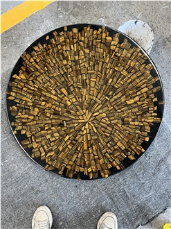 Polished Round Tiger Eye Gem Stone Solid Surface Table Tops