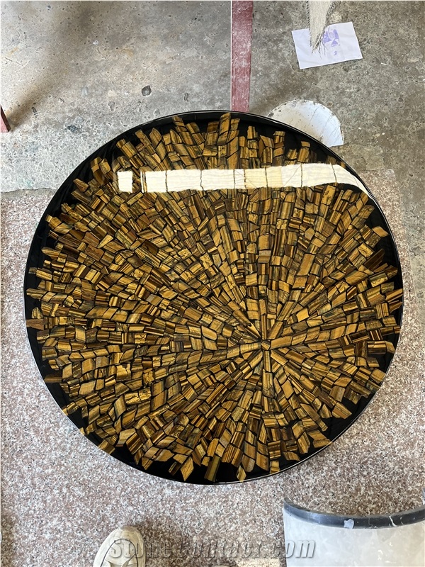 Polished Round Tiger Eye Gem Stone Solid Surface Table Tops