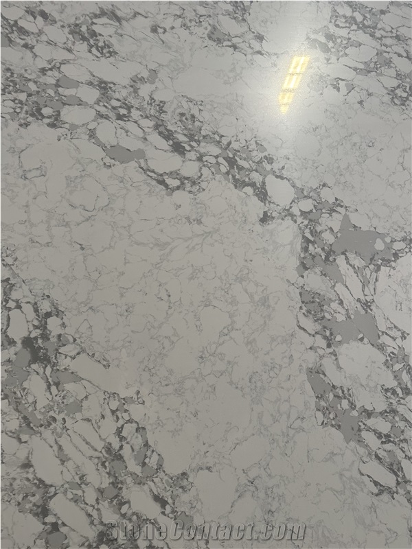 Carrara White Marble Look Quartz Slabs  For US Market