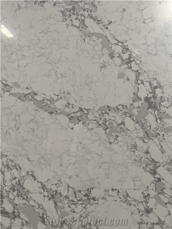 Carrara White Marble Look Quartz Slabs  For US Market