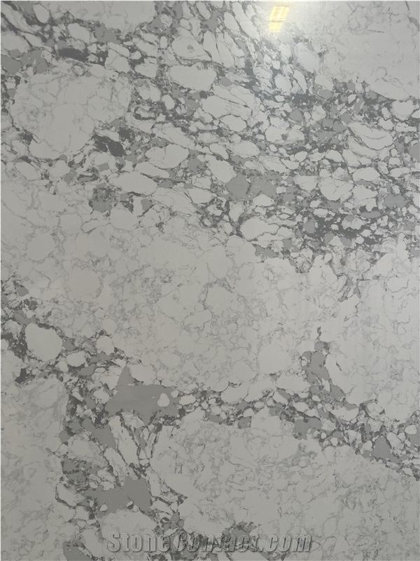 Carrara White Marble Look Quartz Slabs  For US Market